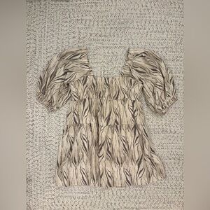 Mustard Seed Cream and Black Puffed Sleeve Dress